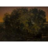 RÜDISÜHLI, HERMANN TRAUGOTT (1864 - 1944), "Sonnenuntergang hinter Bäumen",Landschaftsstudie, u.