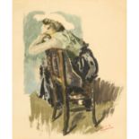 GILLES, NICOLAS (1870-1939), "Dame, im Profil auf einem Stuhl sitzend",Farblithographie/Bütten, im
