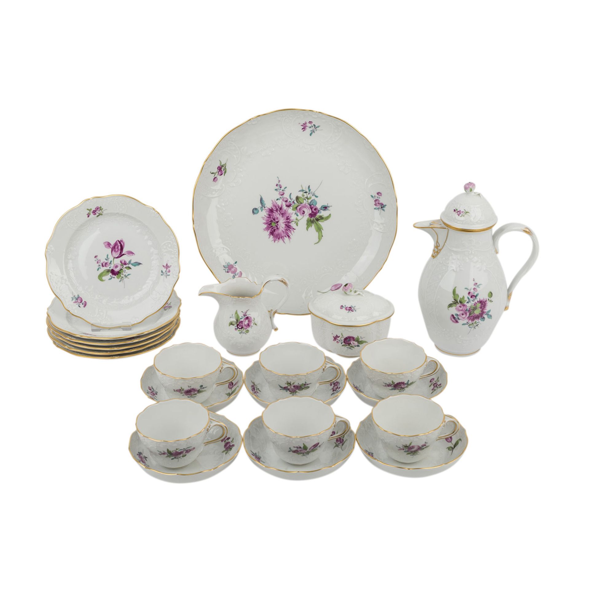 MEISSEN Kaffeeservice für 6 Personen "Blumenbukett, alte Manier", 20. Jh.Blumenbukettmalerei, alte