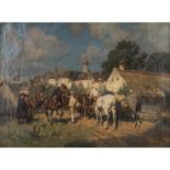VELTEN, WILHELM (1847-1929), "Pferdemarkt vor der Stadt",Vorführung der Pferde auf einer Wiese vor