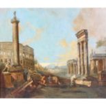 MALER des 19. Jh., "ROM, das Forum Romanum", ideale Ruinenlandschaft mit Kolloseum und