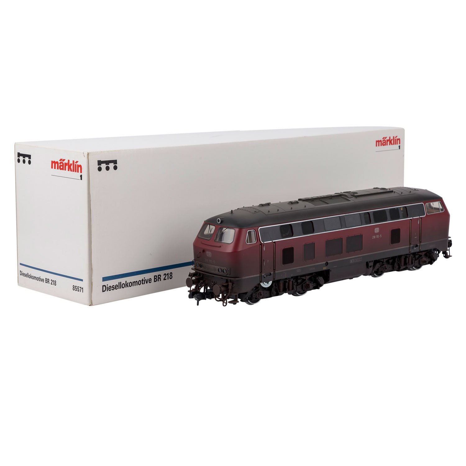 MÄRKLIN Diesellok 85571, Spur 1,Kunststoff-Gehäuse, rot/grau patiniert, BR 218 der DB, BN 218 110-5.