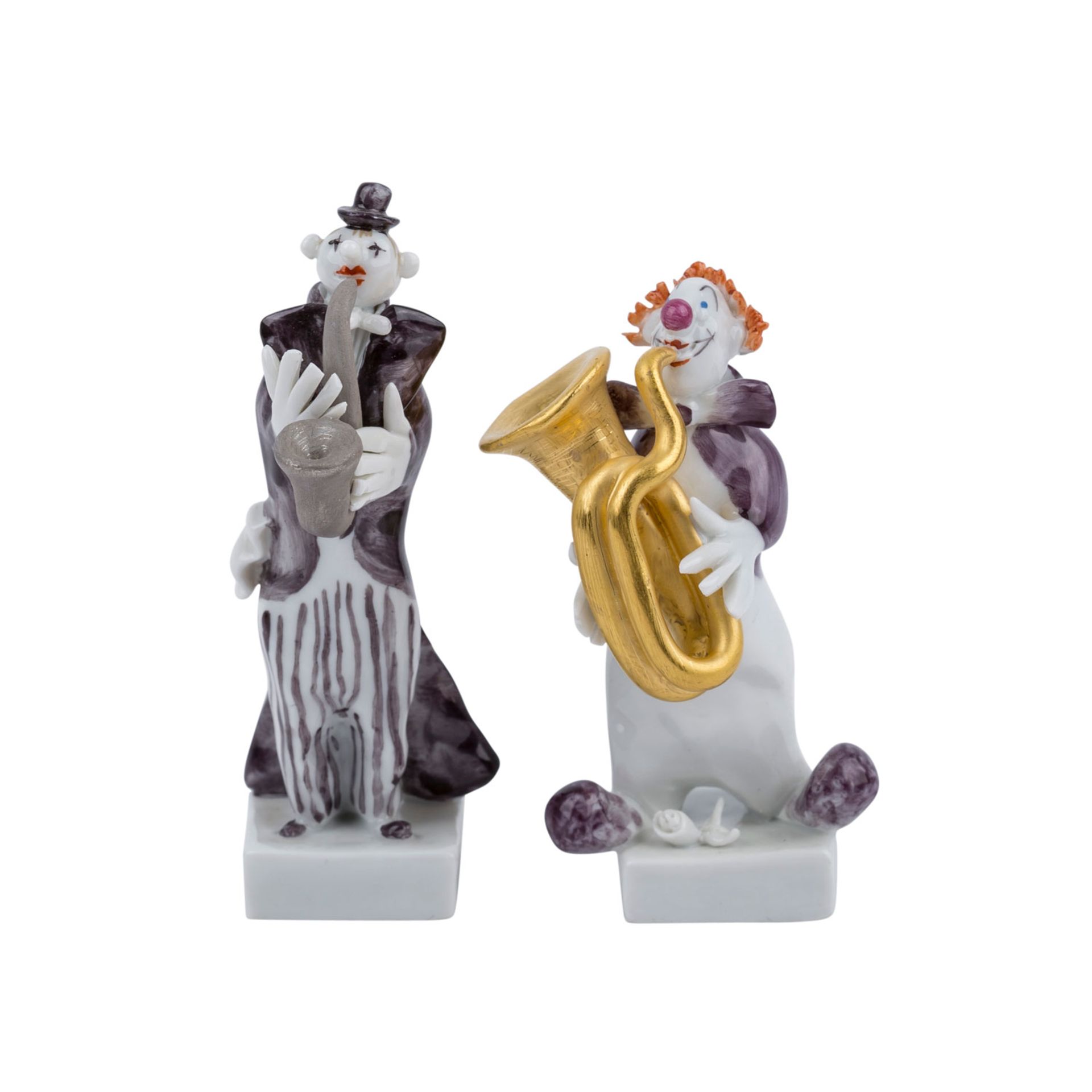 MEISSEN 2 Figuren aus der Clownkapelle, 20. Jh.Entwurf von Peter Strang 1993, "Tubaspieler", - Image 2 of 6