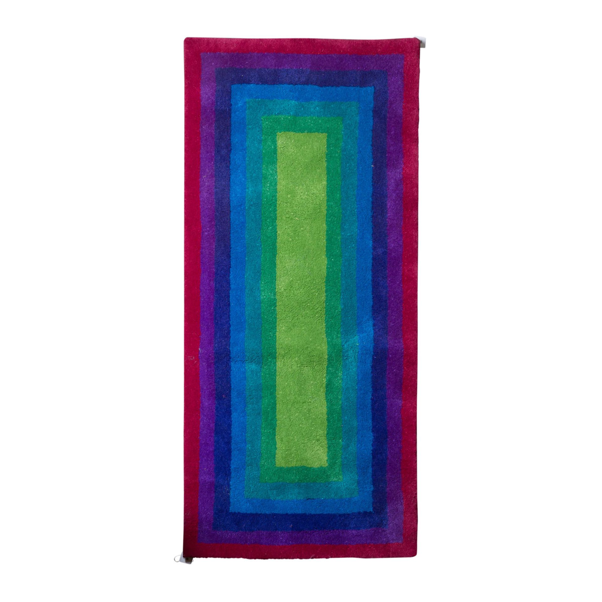 Design Teppich aus Wolle, 1970er Jahre, 198x90 cm.Im Op-Art Stil in den Farben Grün, Blau und