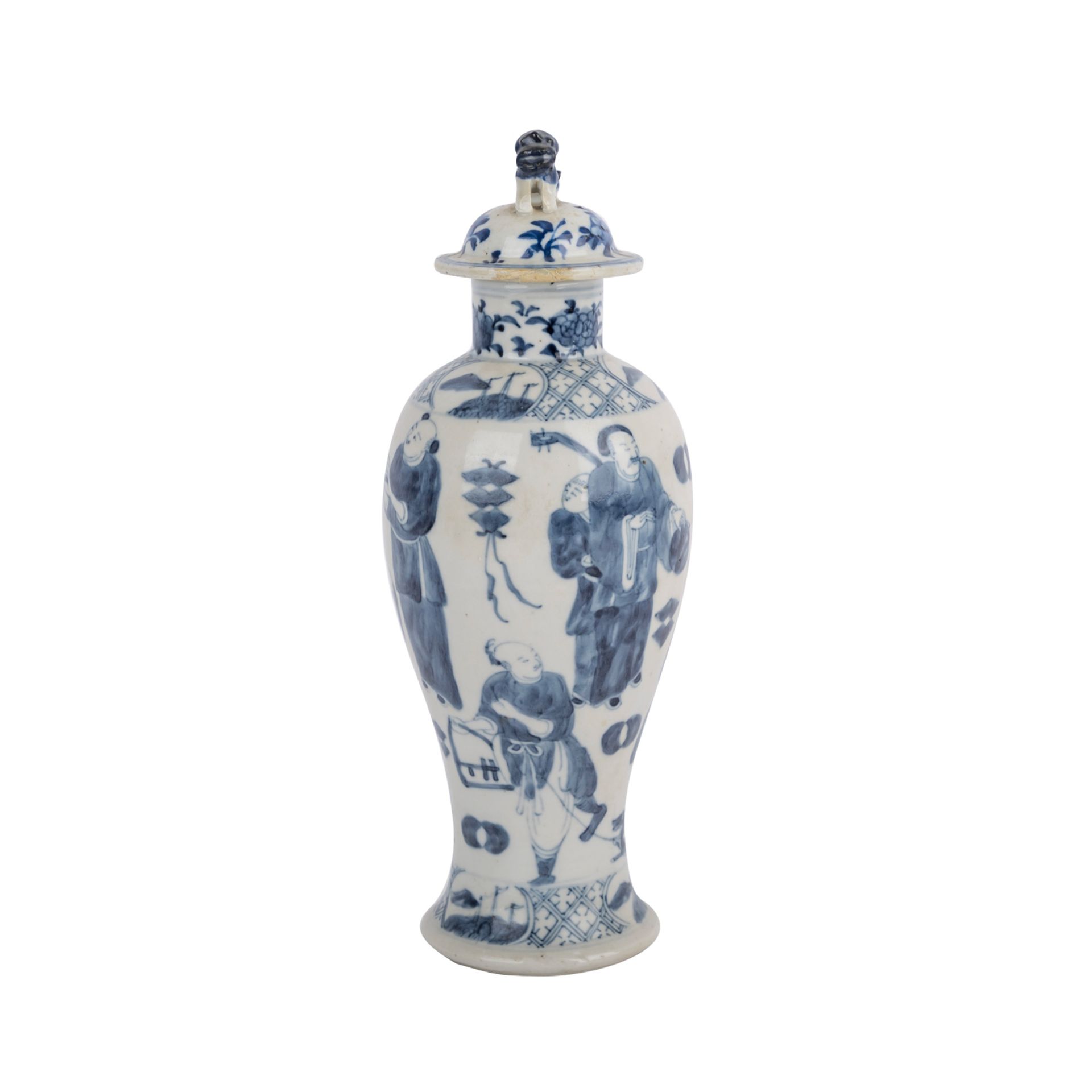 Blau-weisse Deckelvase. CHINA, Qing-Dynastie, 19. Jh..Von schlanker Balusterform, dekoriert mit - Image 2 of 6