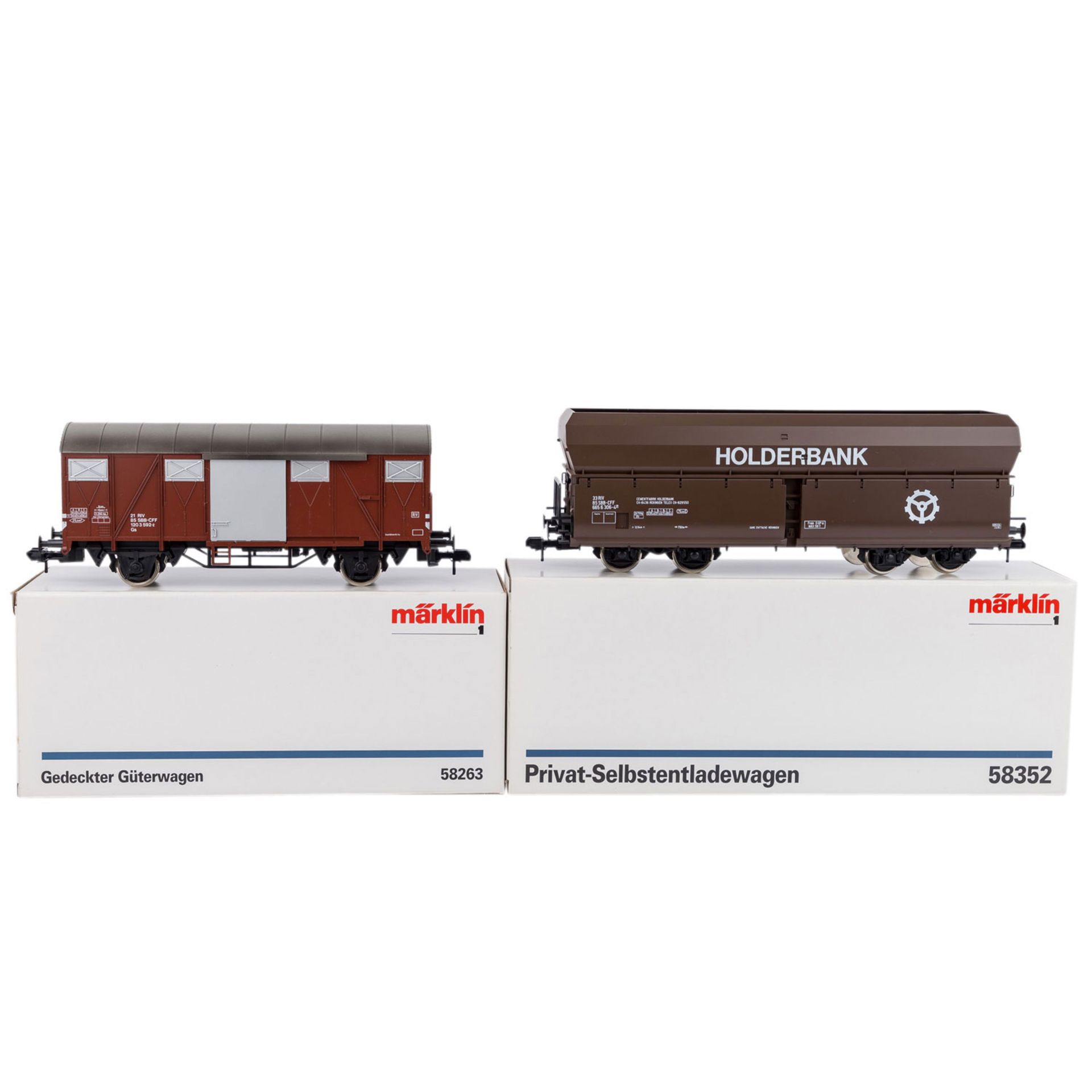 MÄRKLIN Konvolut von zwei Güterwagen, Spur 1,bestehend aus 58263 ged. Güterwg. u. 58352