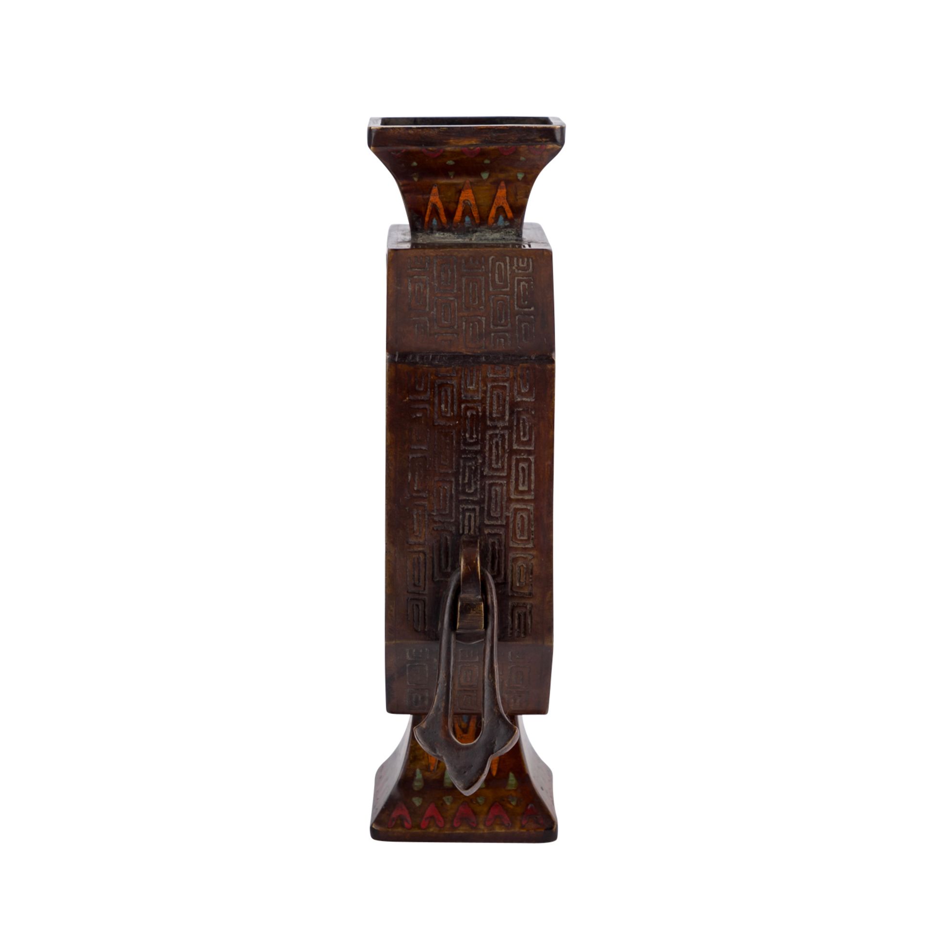 Vase aus Bronze. CHINA, 1. Hälfte 20. Jh..Achteckiger Korpus, an den schmalen Seiten zwei Henkel, - Bild 5 aus 6