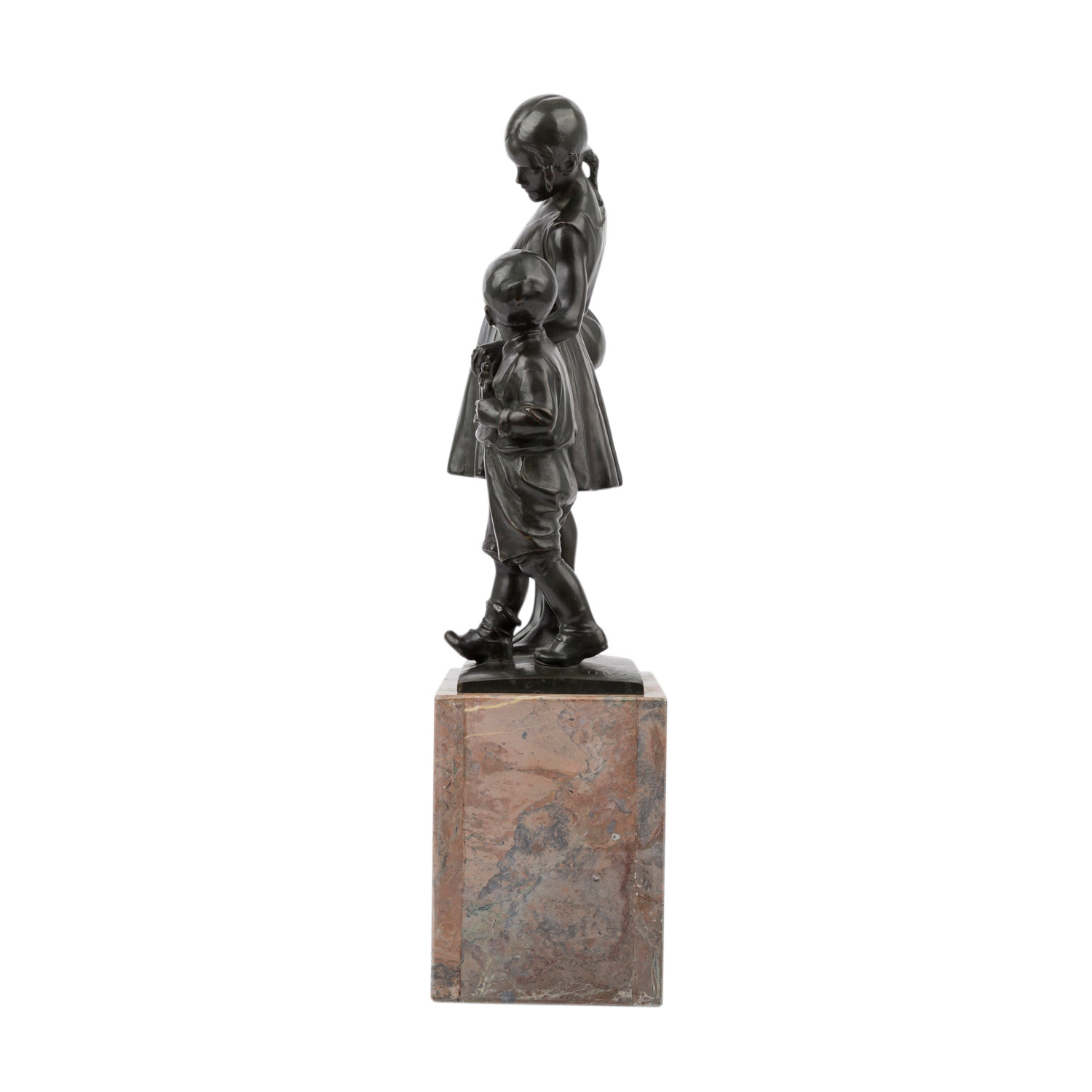 TELCZ, GINA (1880-?) "Geschwisterpaar"Bronze, schwarzbraune Patina / Marmorsockel, signiert, H: 42 - Image 2 of 6