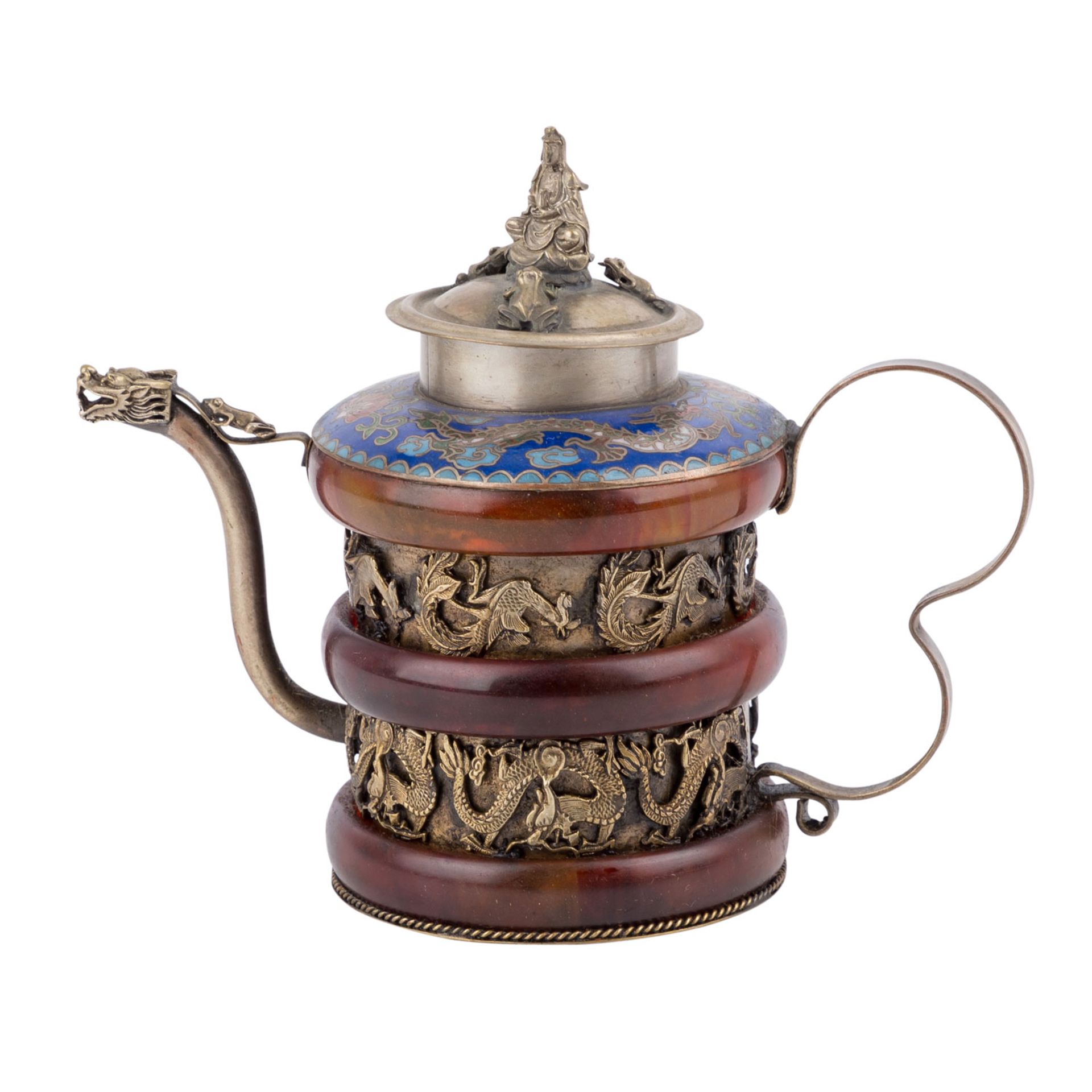Kleine Teekanne mit émail cloisonné. CHINA, 19. Jh..Unterseitige Marke, H 12,5 cm. Alters- und - Bild 2 aus 5