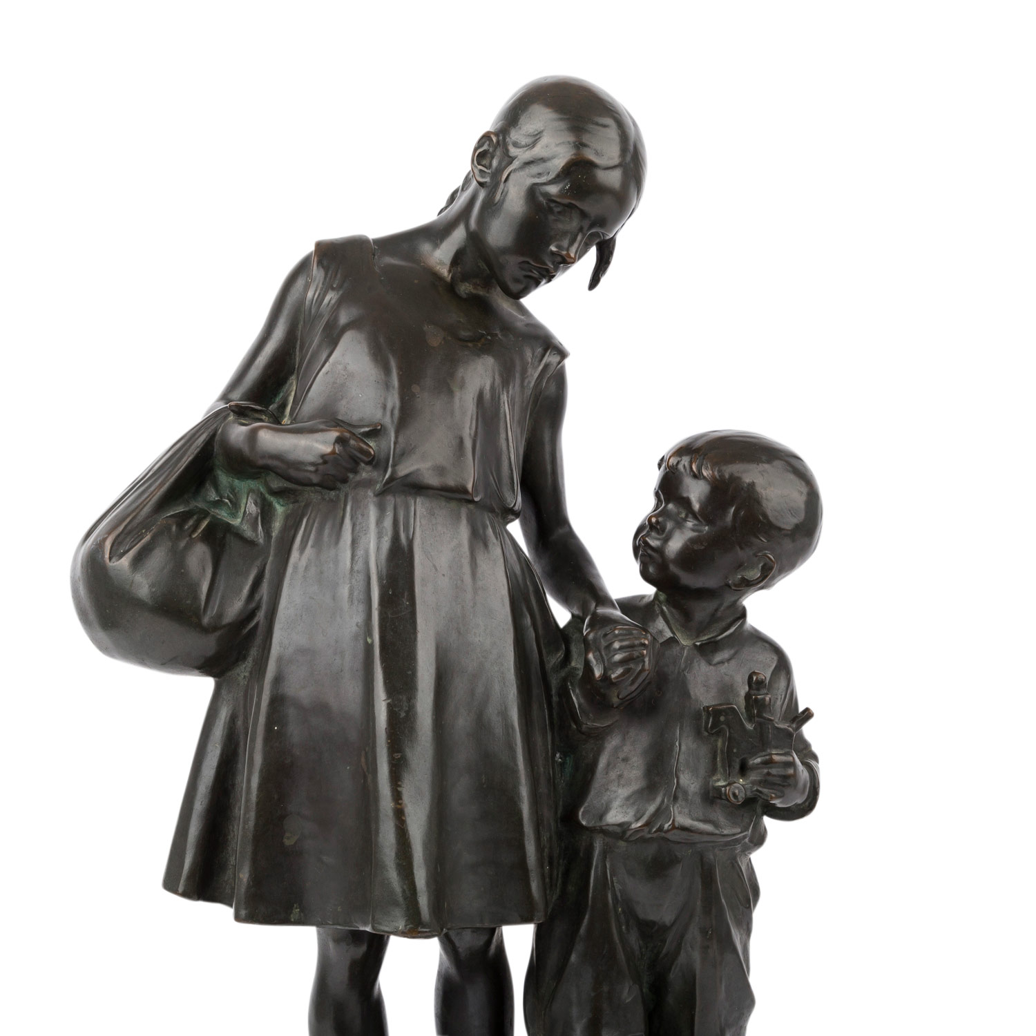TELCZ, GINA (1880-?) "Geschwisterpaar"Bronze, schwarzbraune Patina / Marmorsockel, signiert, H: 42 - Image 5 of 6