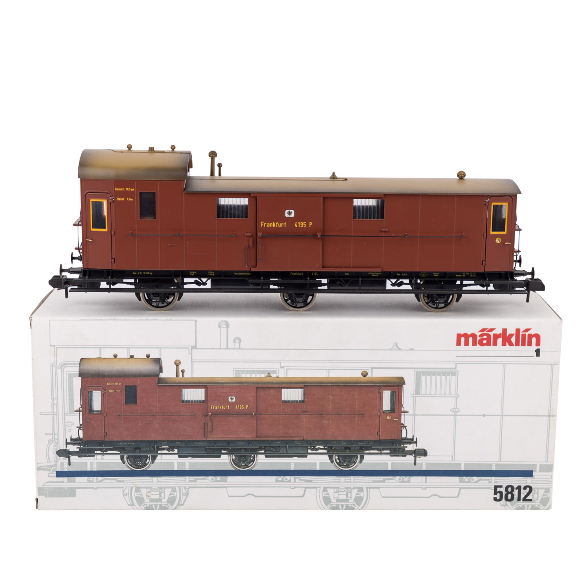 MÄRKLIN Gepäckwagen der KPEV 5812, Spur 1,rotbraunes Kunststoff-Gehäuse, Angeltüren zum Öffnen. Im