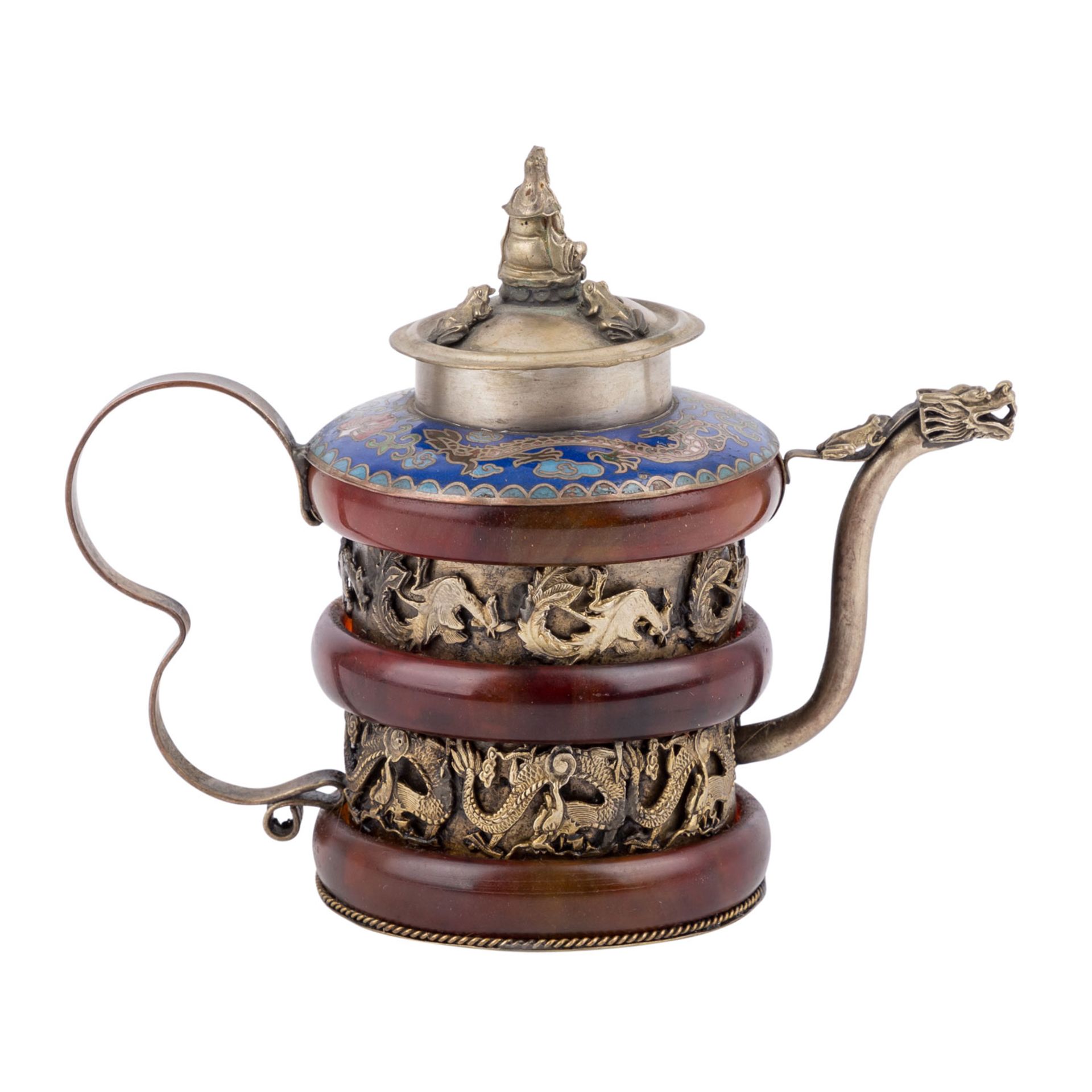 Kleine Teekanne mit émail cloisonné. CHINA, 19. Jh..Unterseitige Marke, H 12,5 cm. Alters- und - Bild 4 aus 5