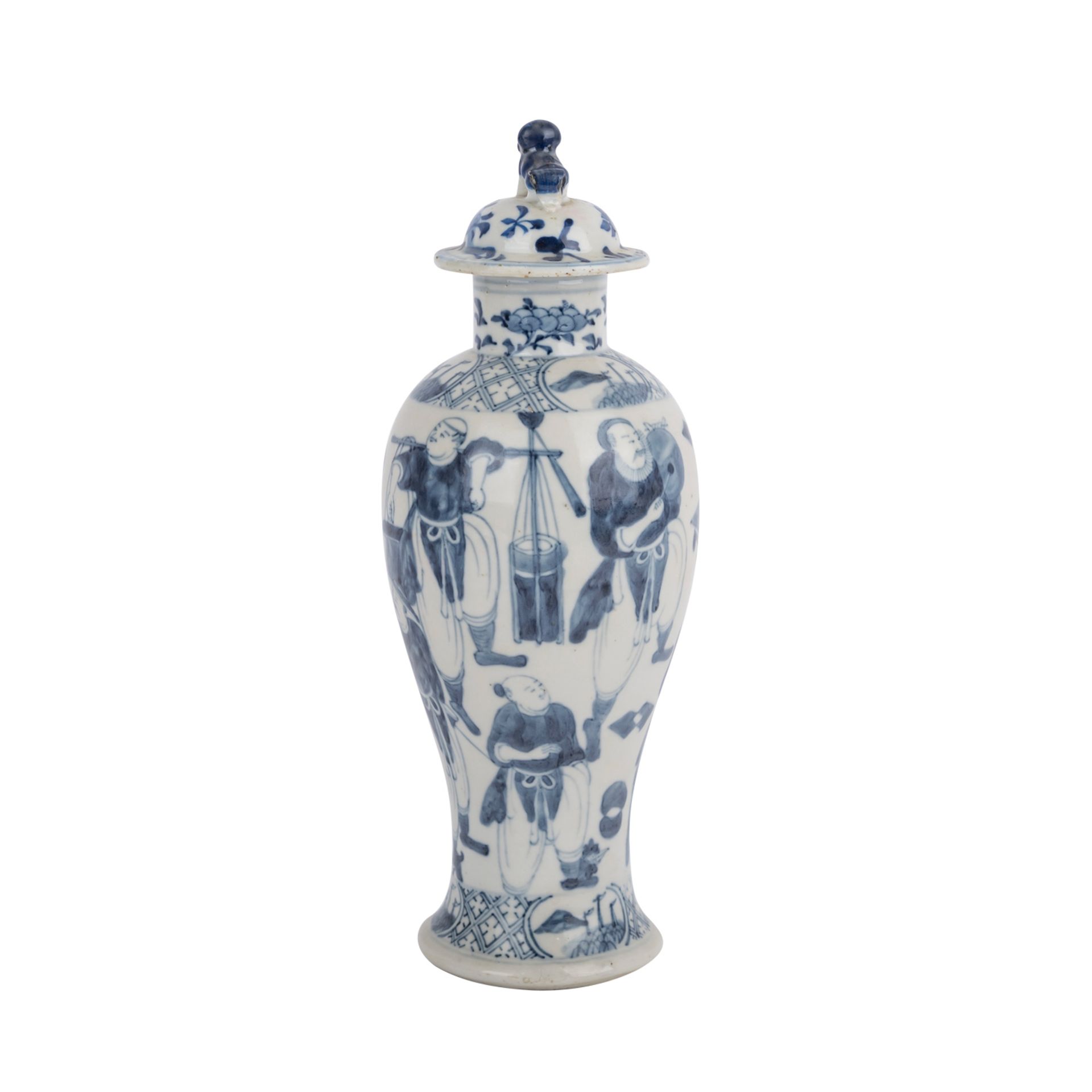 Blau-weisse Deckelvase. CHINA, Qing-Dynastie, 19. Jh..Von schlanker Balusterform, dekoriert mit - Bild 4 aus 6