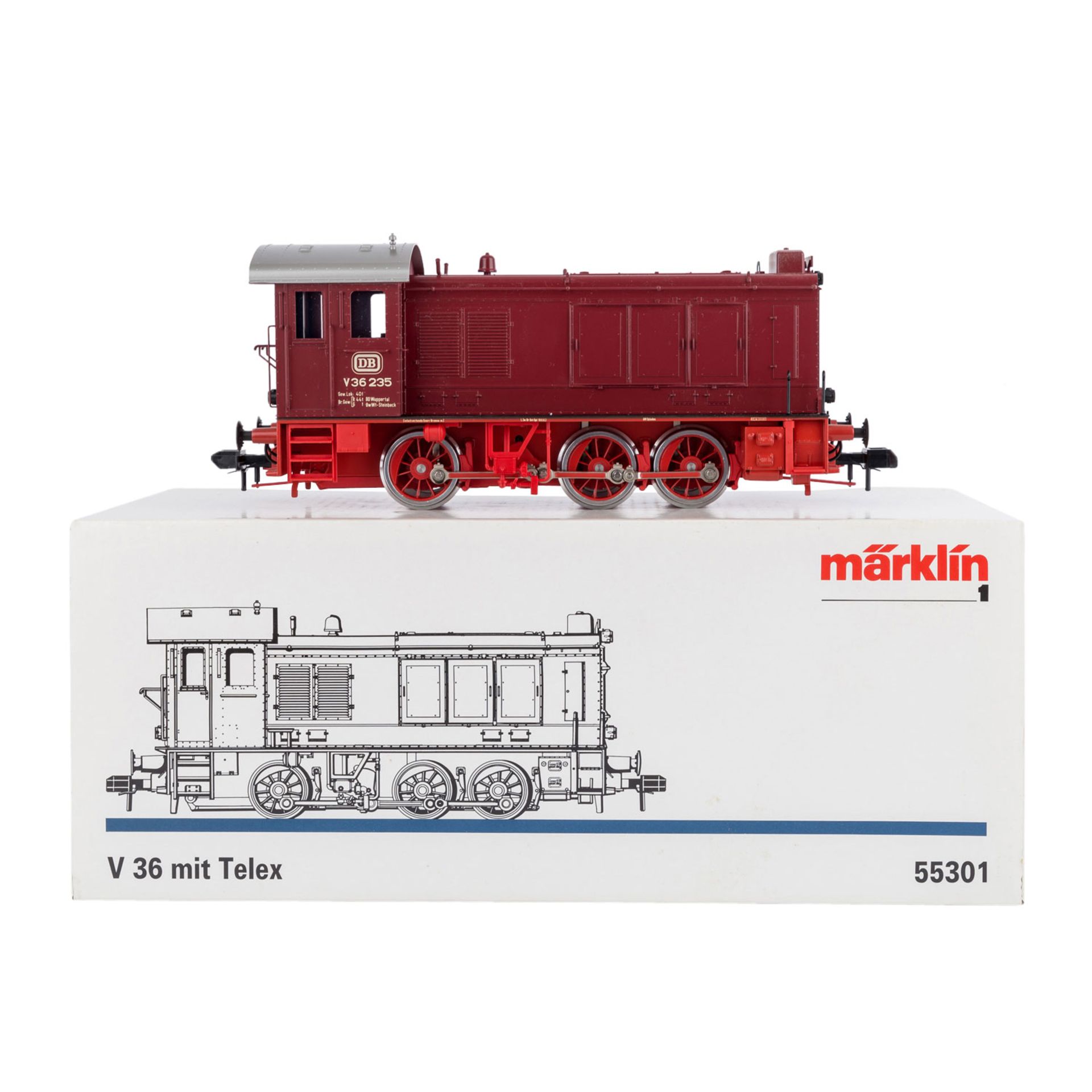 MÄRKLIN Diesellok 55301, Spur 1,dunkelrot, BR V 36 der DB, BN V 36 235, Telex,