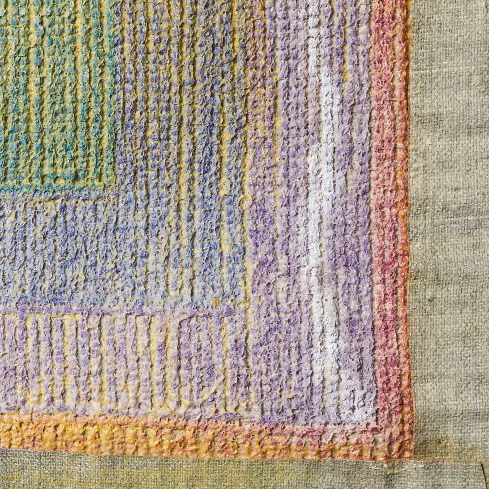 Design Teppich aus Wolle, 1970er Jahre, 198x90 cm.Im Op-Art Stil in den Farben Grün, Blau und - Bild 3 aus 3