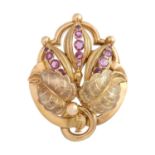 Brosche mit Amethysten,GG 14K, ca. 5x4 cm, floral plastische Darstellung uraprüngl. aus dem