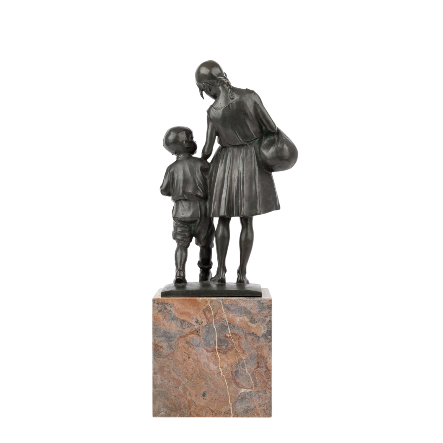 TELCZ, GINA (1880-?) "Geschwisterpaar"Bronze, schwarzbraune Patina / Marmorsockel, signiert, H: 42 - Image 3 of 6