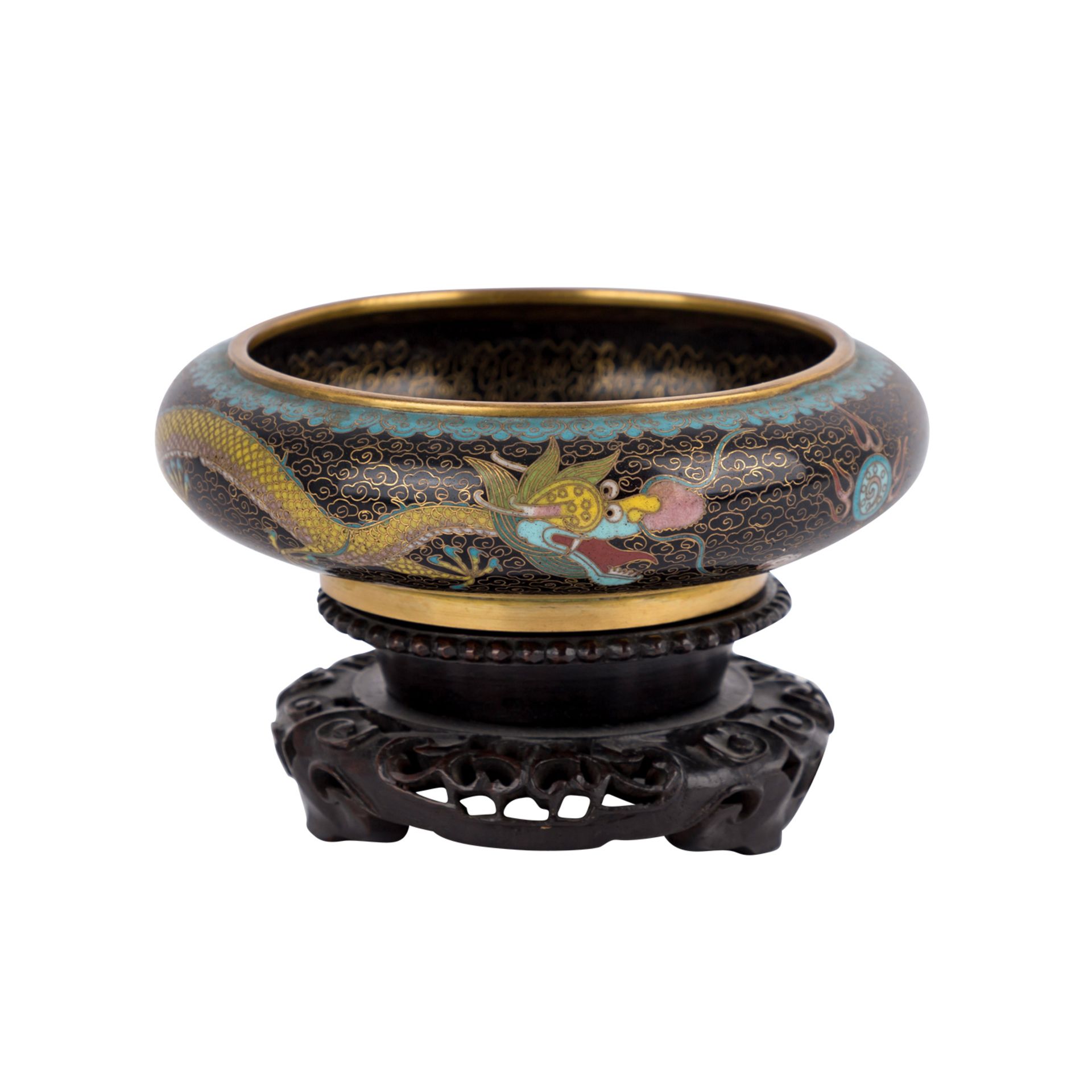 Cloisonné-Schale. CHINA, 1. Hälfte 20. Jh..Gedrungen bauchige Form mit eingezogenem Rand. Innen