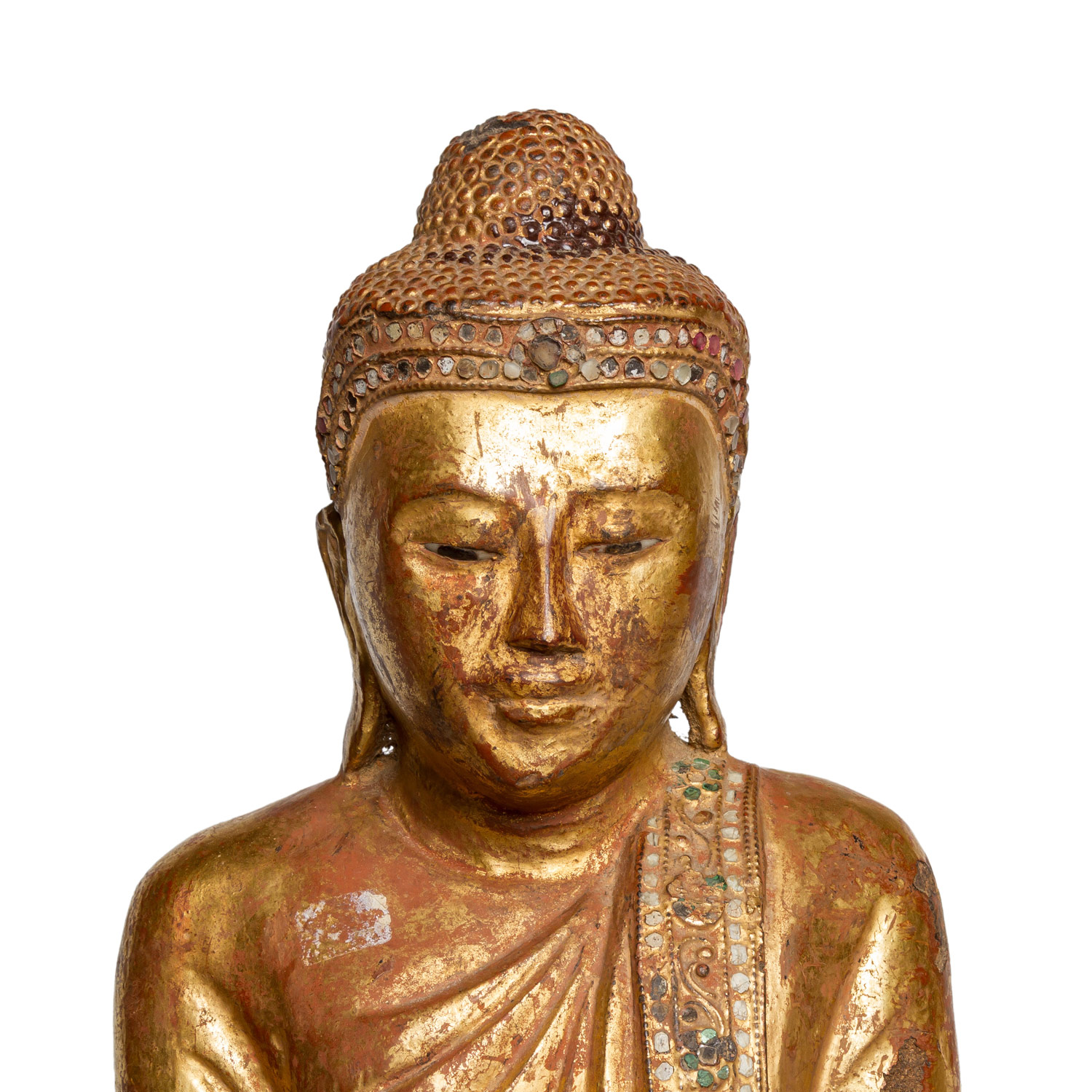 Holzfigur des stehenden Buddha. THAILAND, 20. Jh..Auf einem kleinen Sockel stehend, H 76 cm. - Image 5 of 5
