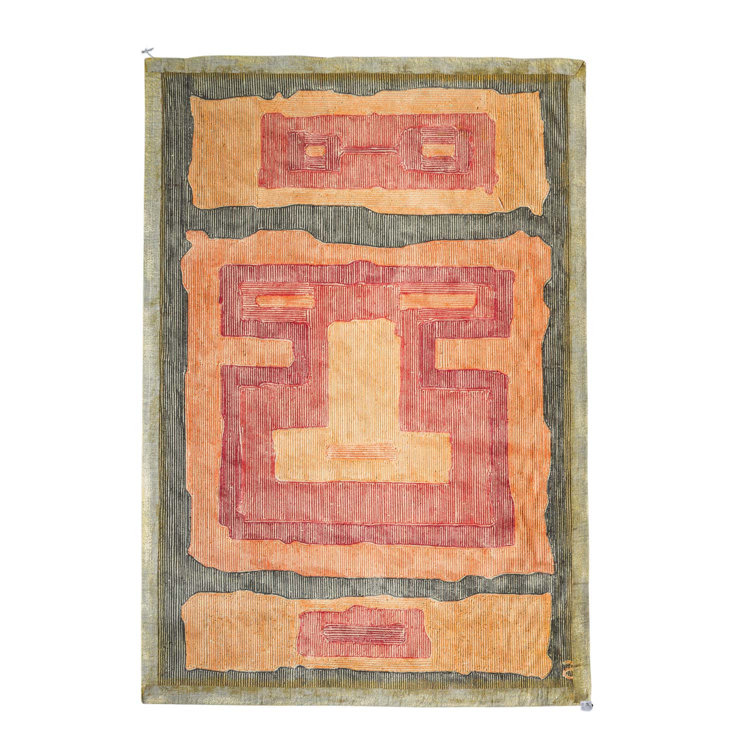 Design Teppich aus Wolle. 1970er Jahre, 248x167 cm.Eine dreigeteilte, abstrakten Form in feurigen - Image 3 of 3