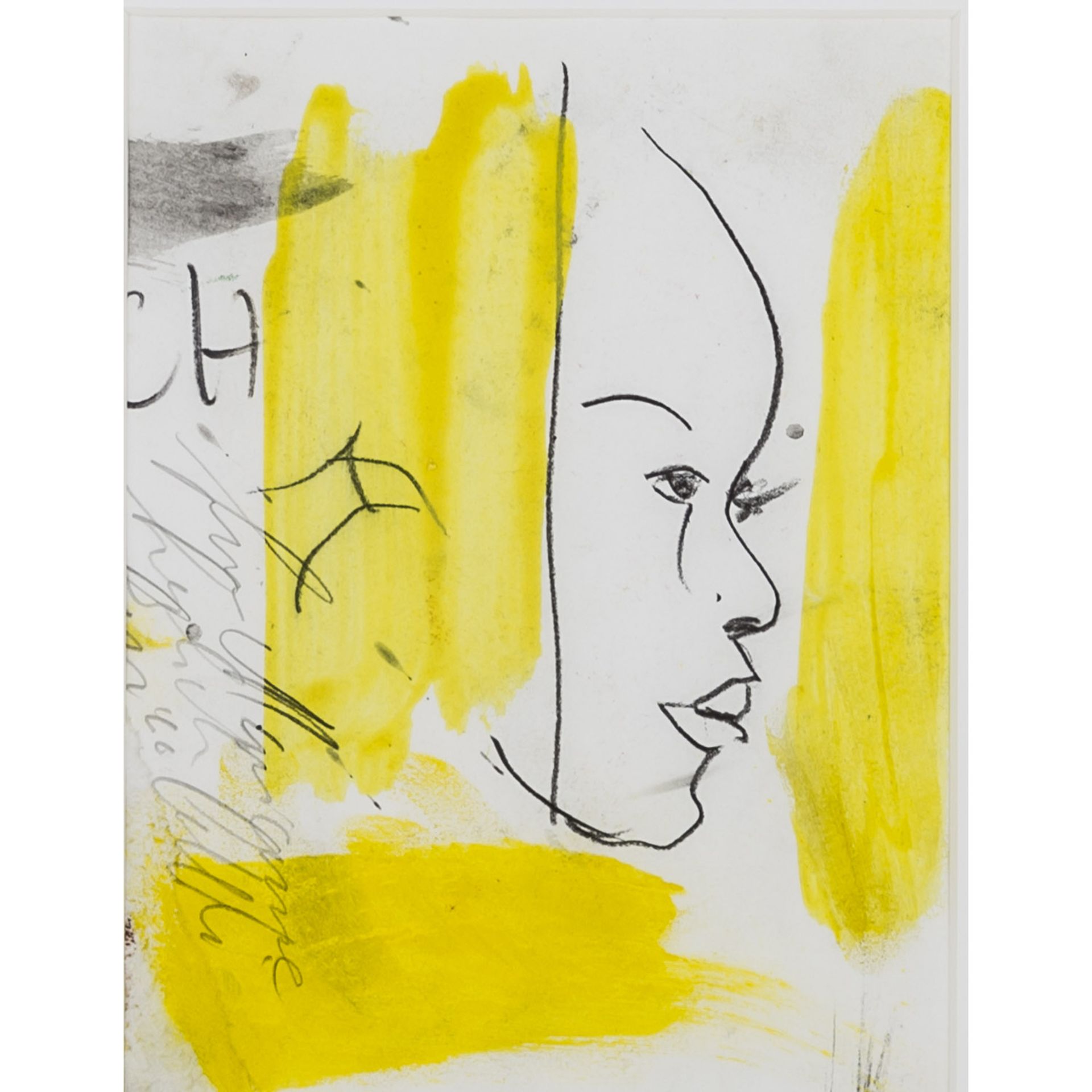 CASTELLI, LUCIANO (geb. 1951), "Frauengesicht im Profil",zwischen gelben Farbfeldern, Mischtechnik/