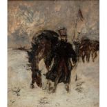 MALER 19. Jh. "Russische Soldaten mit ihren Pferden in verschneiter Landschaft",unsigniert,