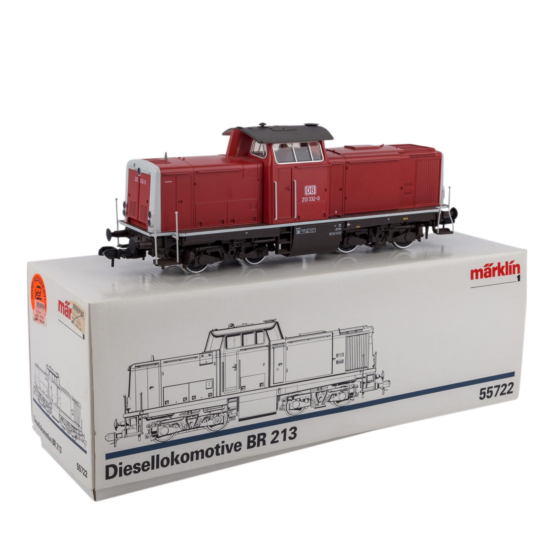 MÄRKLIN Diesellok 55722, Spur 1,hellrot, BR 213 der DB, BN 213 332-0, m. Präsentationssockel. Im