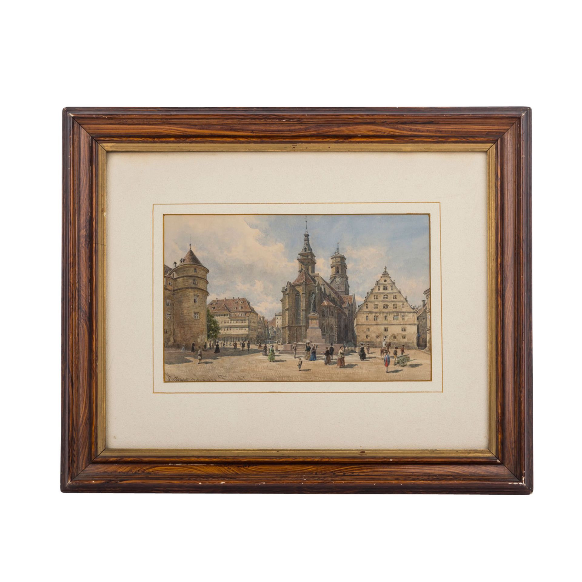 KÜNSTLER/IN 19. Jh., "Stuttgart, 19. Juni 1869",Blick auf den Schillerplatz mit zahlreichen - Bild 2 aus 4