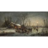 VAN GHELL "Eisläufer bei Nacht"Öl auf Leinwand, signiert unten links, HxB: 36/65 cm. Teilw.