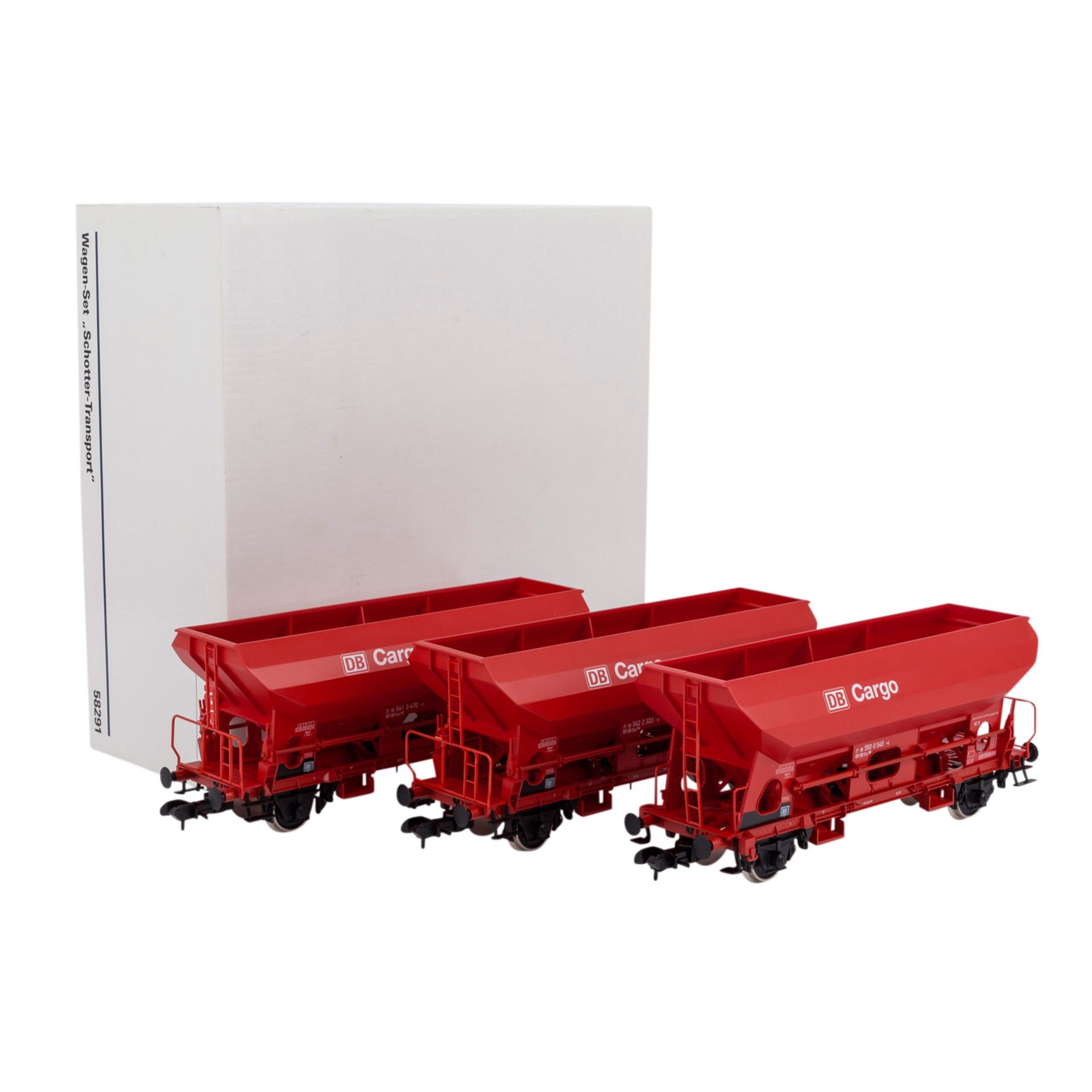 MÄRKLIN Wagen-Set „Schotter-Transport“ 58291, Spur 1,rot, 3-tlg., Wagen bez. „DB Cargo“. Im