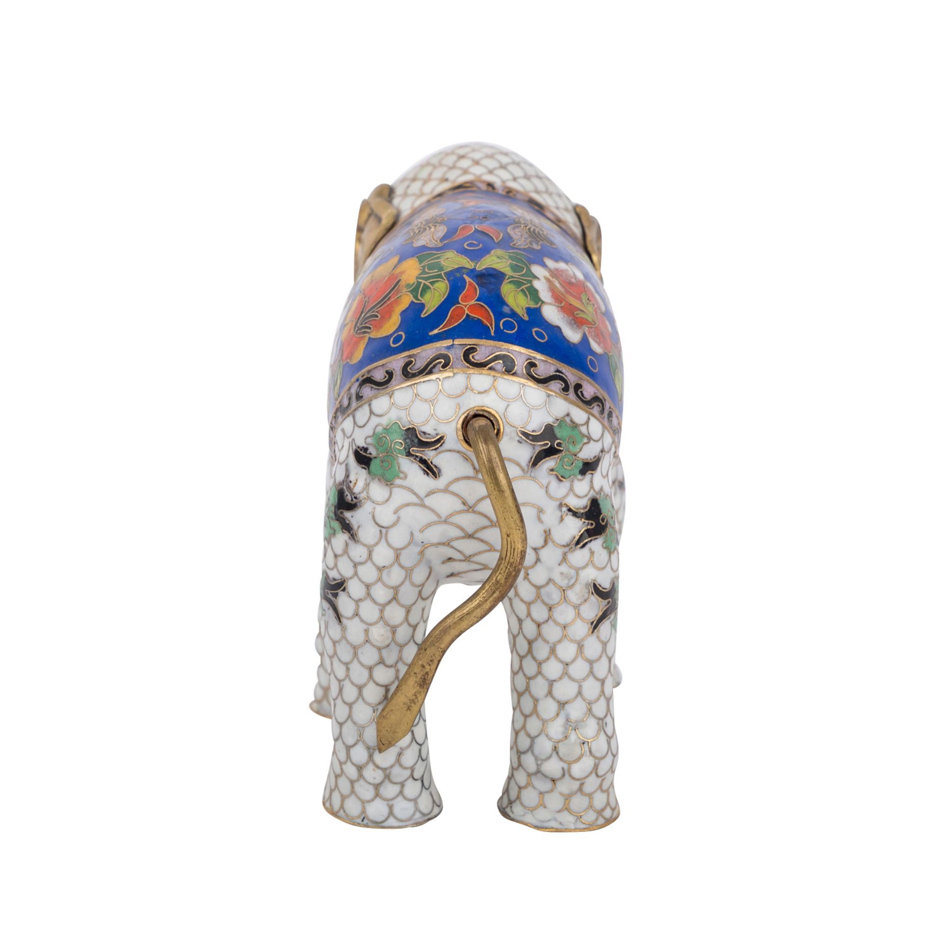 Cloisonné Elefant. CHINA.L: 22 cm. Min.besch..Cloisonné enamel elephant. China.Lenght: 22 cm. - Bild 4 aus 4