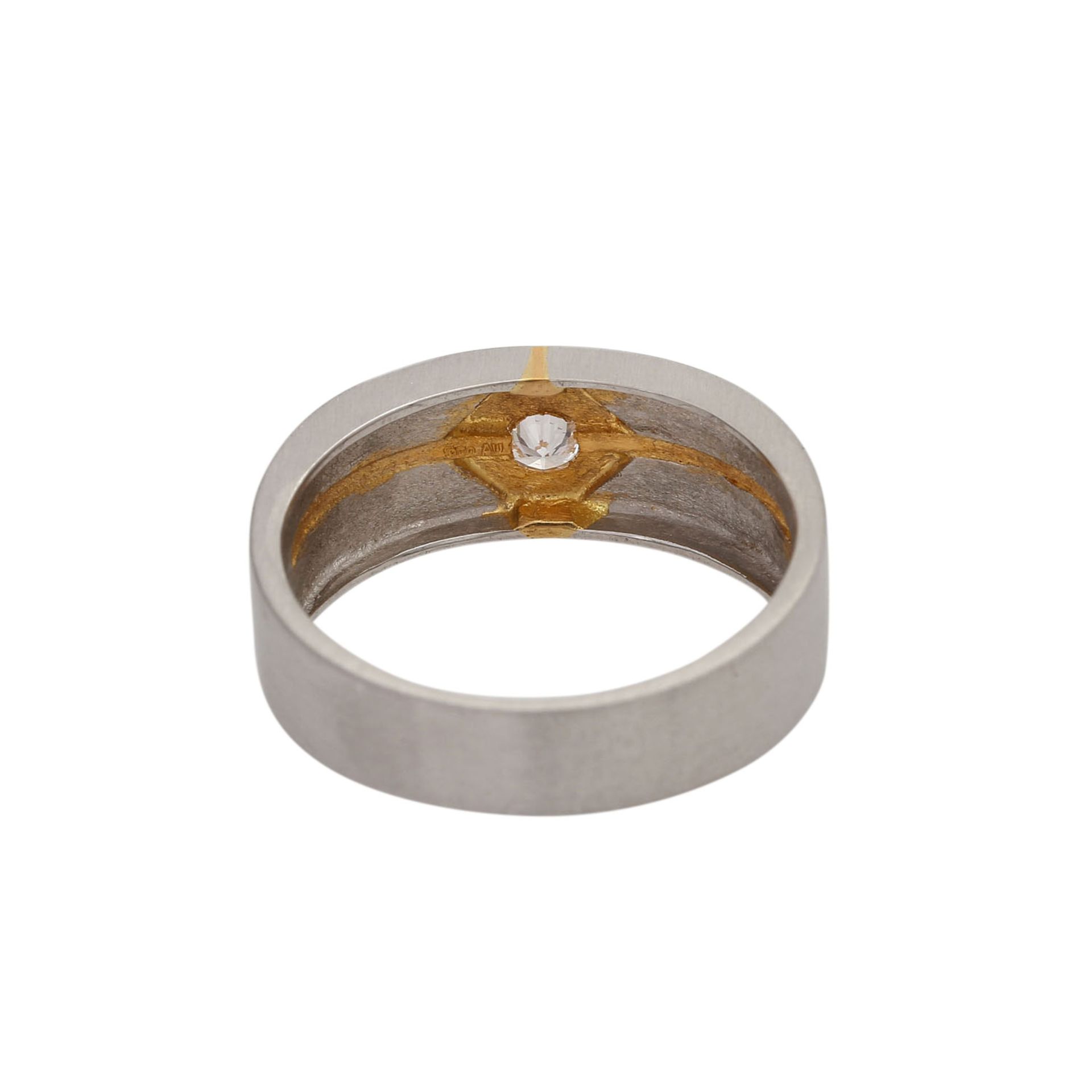 Ring mit 1 Brillant ca. 0,16 ct(grav.), WEIß (H)/VVS, Platin, Details in Gold. RW: ca. 60. 1980/90er - Bild 4 aus 4