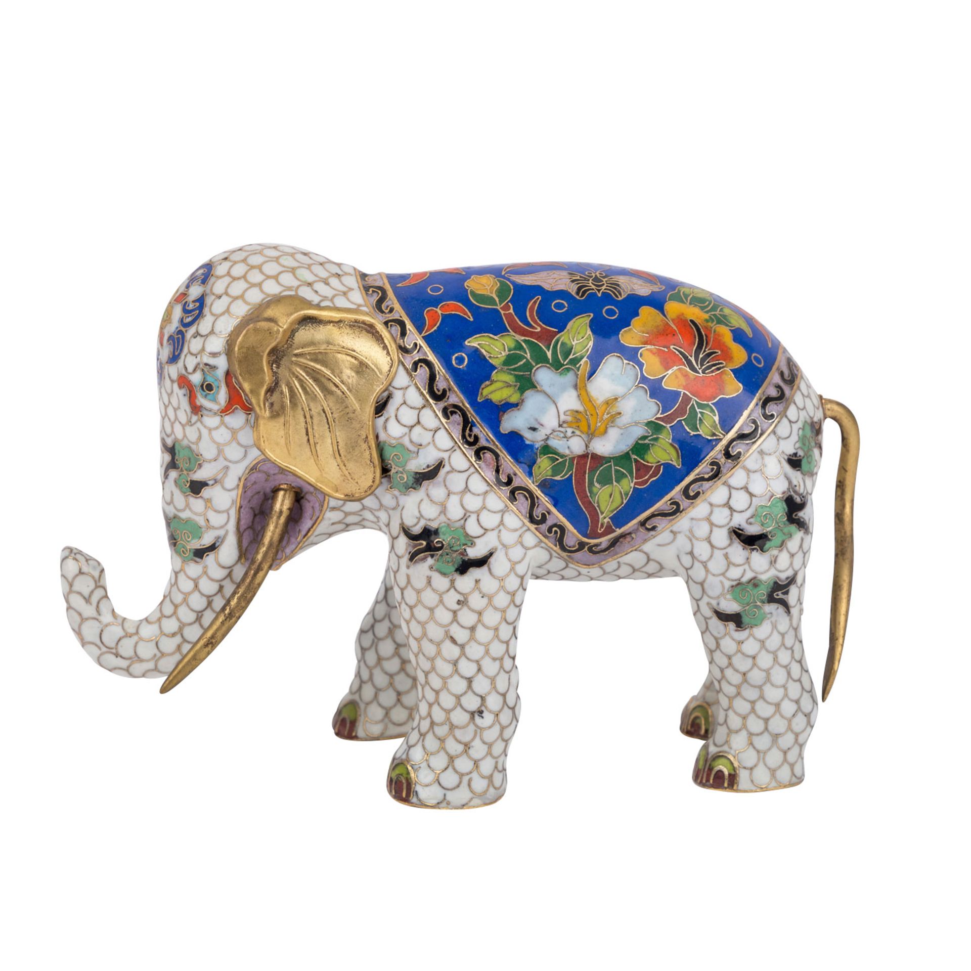 Cloisonné Elefant. CHINA.L: 22 cm. Min.besch..Cloisonné enamel elephant. China.Lenght: 22 cm. - Bild 3 aus 4
