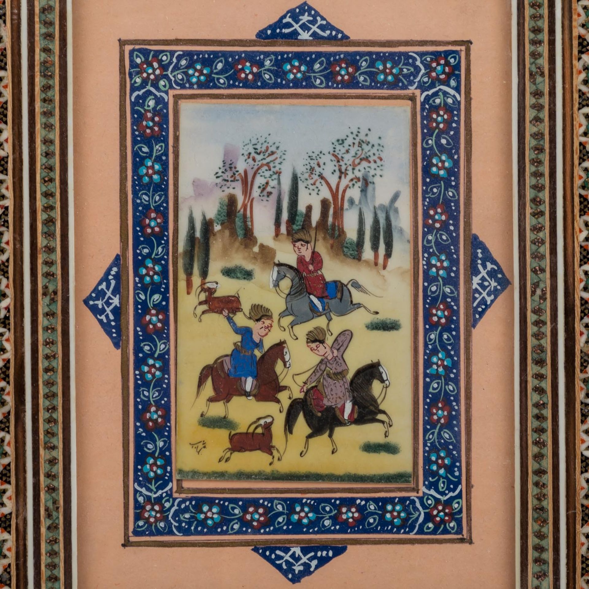Konvolut: 10 Teile mit Khatam Kari Holz Intarsien, ISFAHAN/IRAN, 20. Jh..4 Malereien, 1 - Bild 6 aus 7