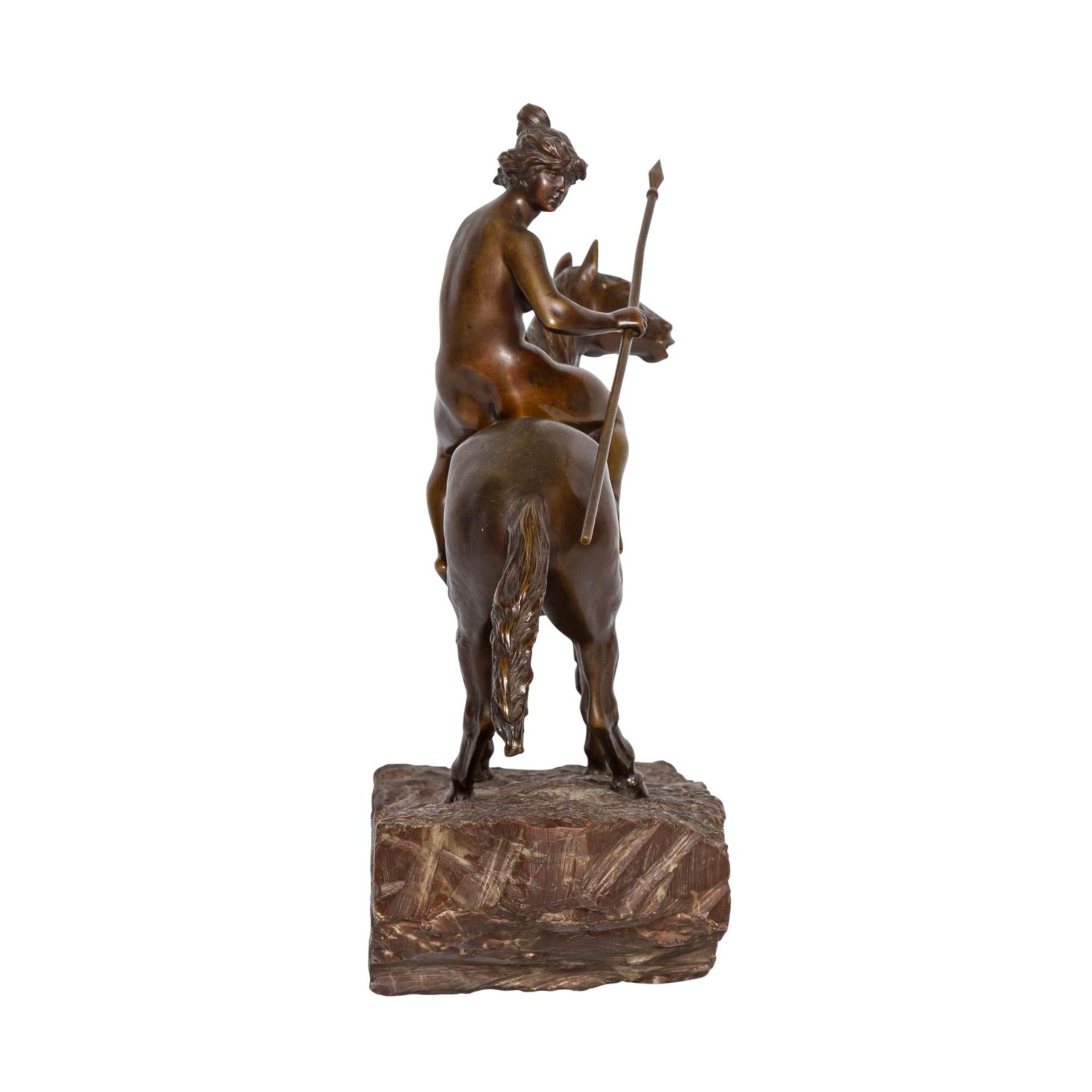 BILDHAUER DES 20.JH. "Akt einer Amazone zu Pferde"Bronze braun patiniert, Steinplinthe, ohne - Image 4 of 5