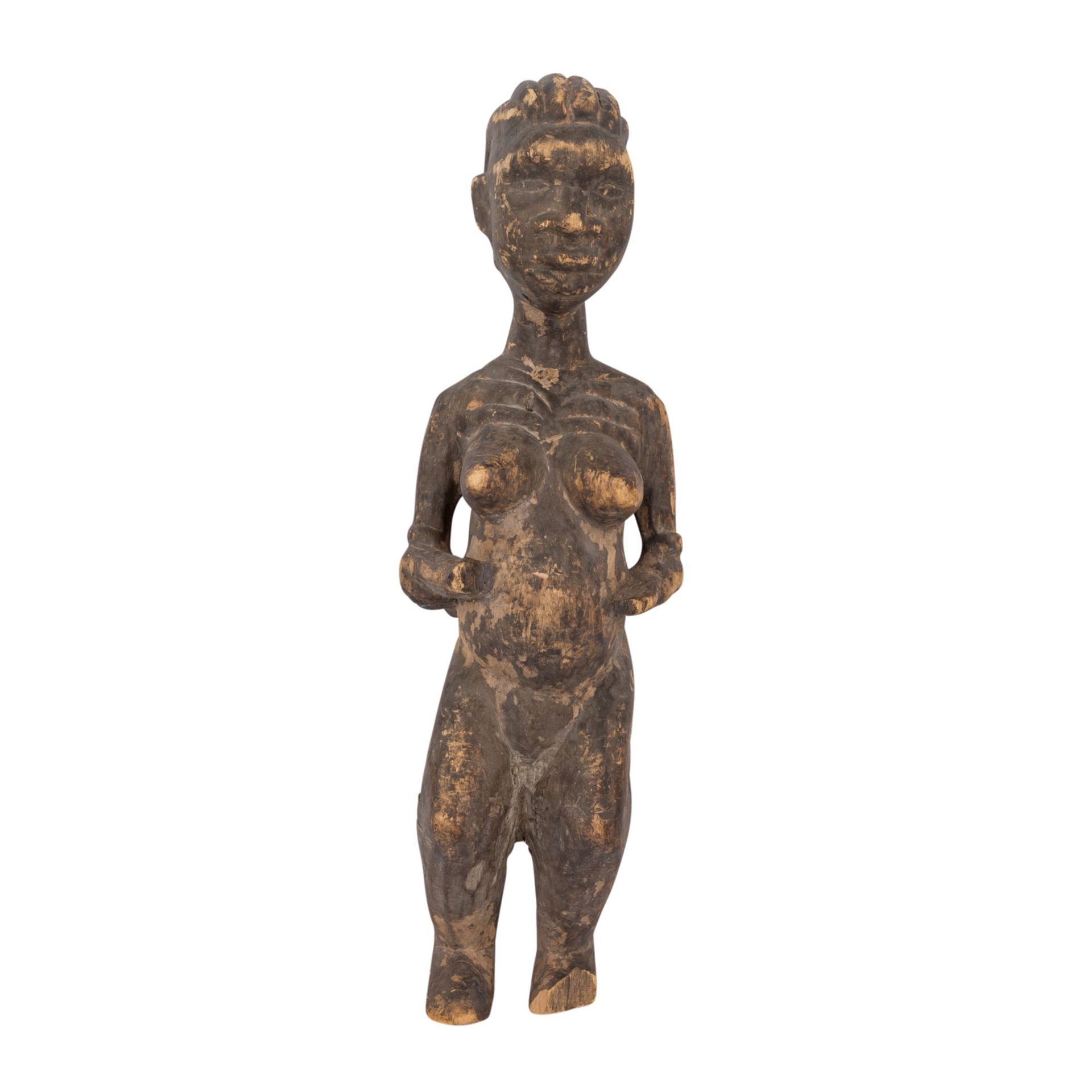 GESCHNITZTE WEIBLICHE FIGURWestafrika, weibliche Standfigur aus Holz, fein und detailreich