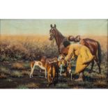 UNGEWITTER, HUGO (1869- um 1944), "Kosake mit Pferd und Windhunden in der Steppe",Öl/Leinwand (Lw.
