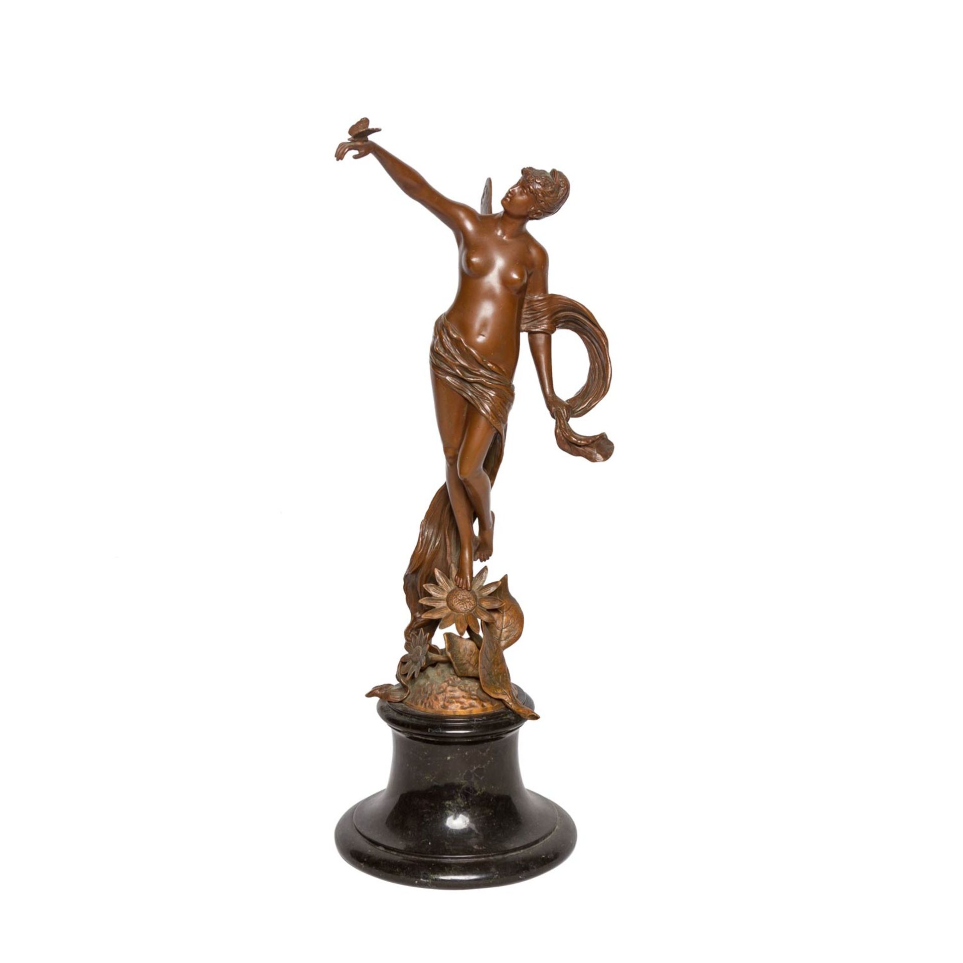 ROSSE, FRANZ (1858-1900) "Psyche mit Schmetterling"Bronze mit Marmorsockel, sig. und datiert. "F.