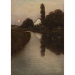 MAUCH, C., wohl Carl (1854-1913), "Sonnenuntergang am Kanal",romantische Landschaft mit Haus am
