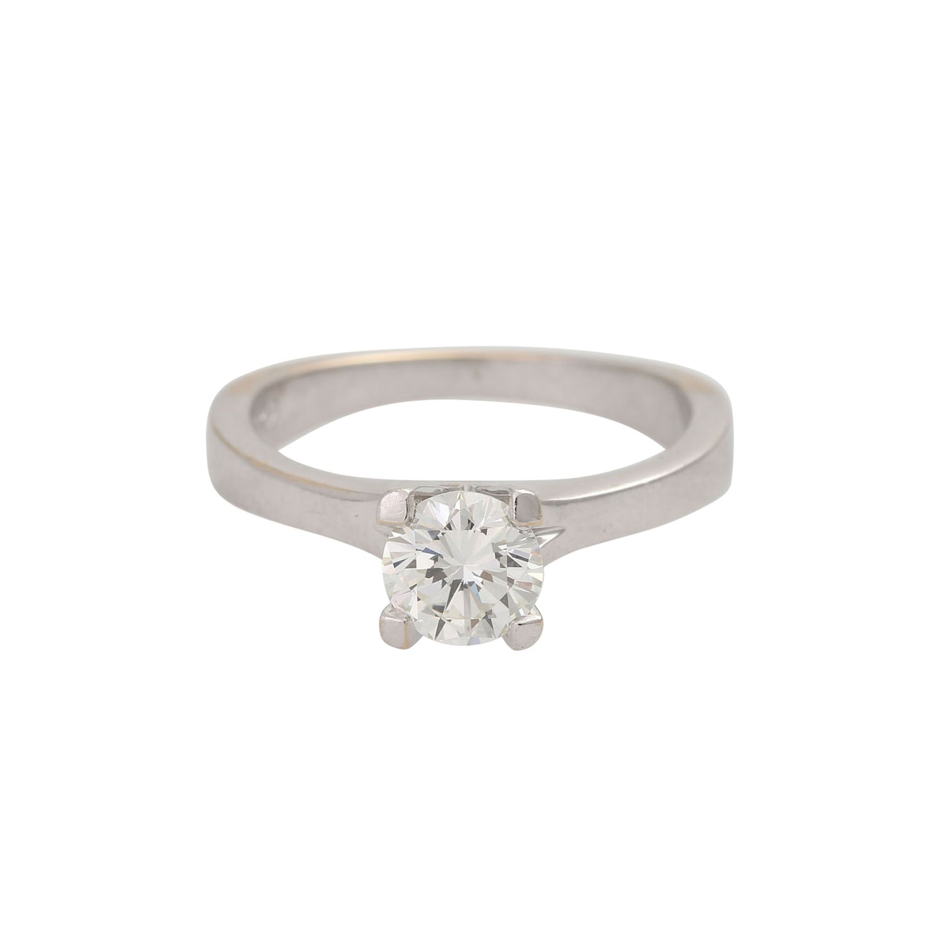 Ring mit Brillant ca. 0,8 ct,GW (K-L)/VS, WG 14K, RW: 54, 20./21. Jh., Tragespuren, punz. "0347"Ring