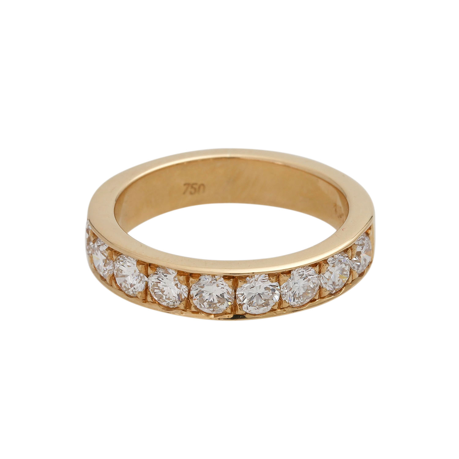 Halbmemoire Ring mit Brillanten zus. ca. 1,01 ct(grav.), WEISS-LGW (H-I)/VS, GG 18K, RW: 51, 20./21.