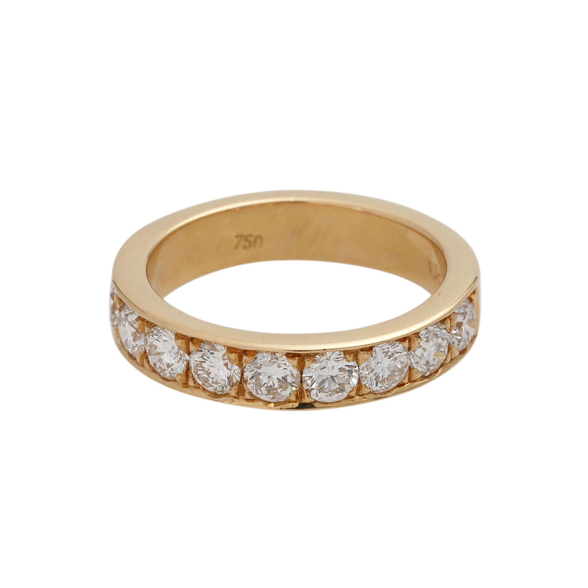 Halbmemoire Ring mit Brillanten zus. ca. 1,01 ct(grav.), WEISS-LGW (H-I)/VS, GG 18K, RW: 51, 20./21.