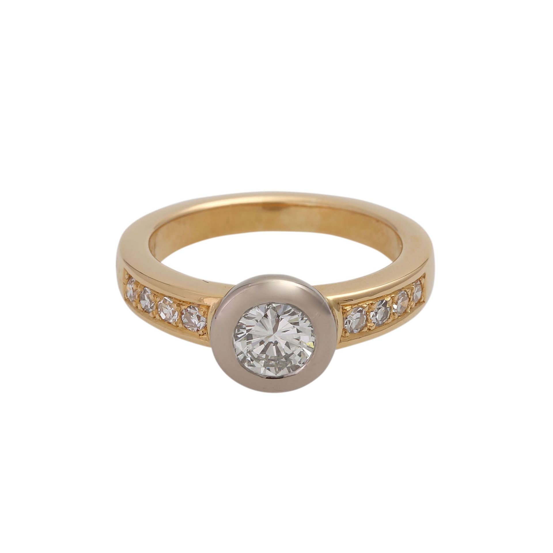Ring mit Brillant ca. 0,75 ct,LGW (J)/VVS, weitere Diamanten zus. ca. 0,10 ct, gute Farbe u.