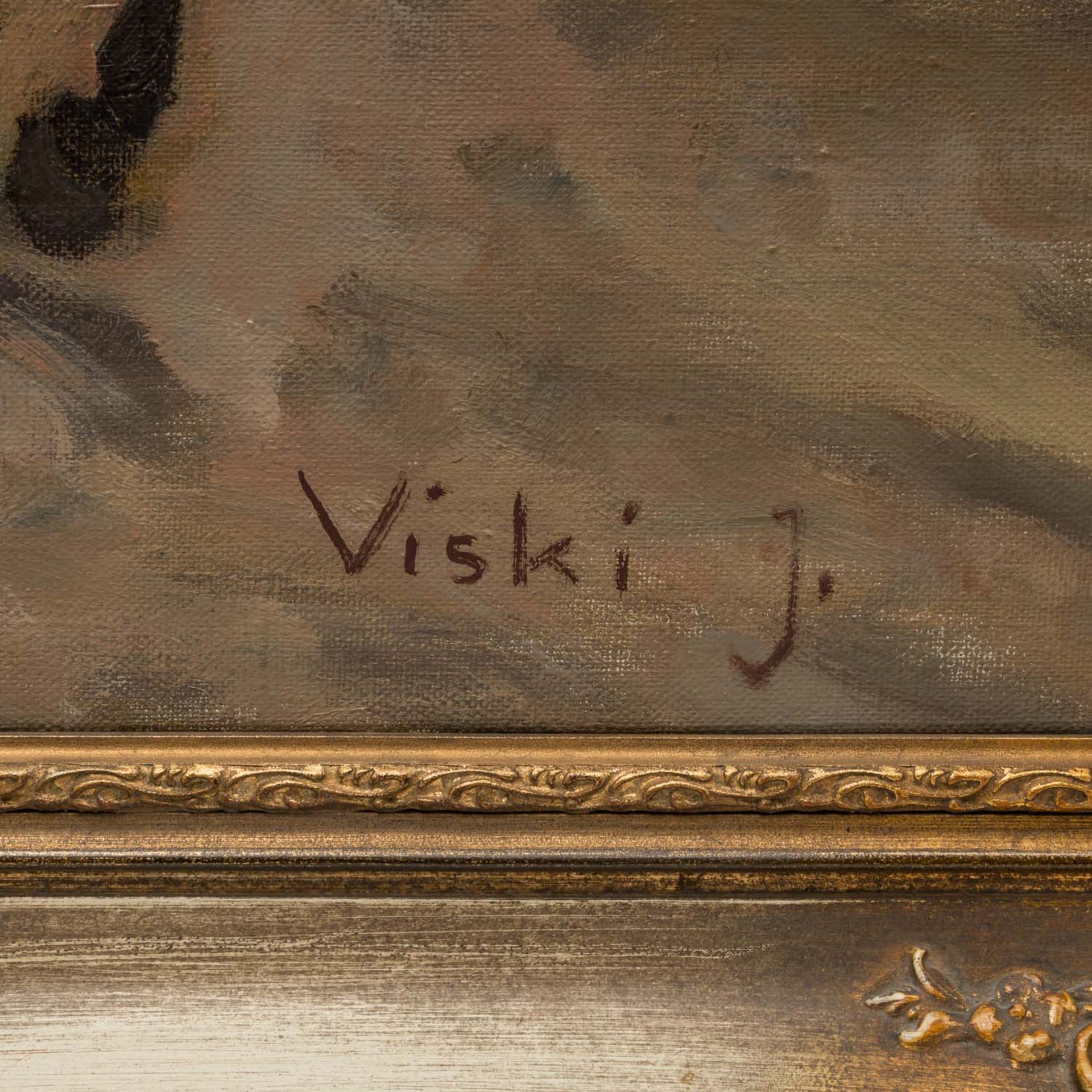 VISKI, JÁNOS (1891-1987) "Pferdefuhrwerk mit Figurenstaffage"Öl auf Leinwand, unten rechts signiert, - Bild 3 aus 4