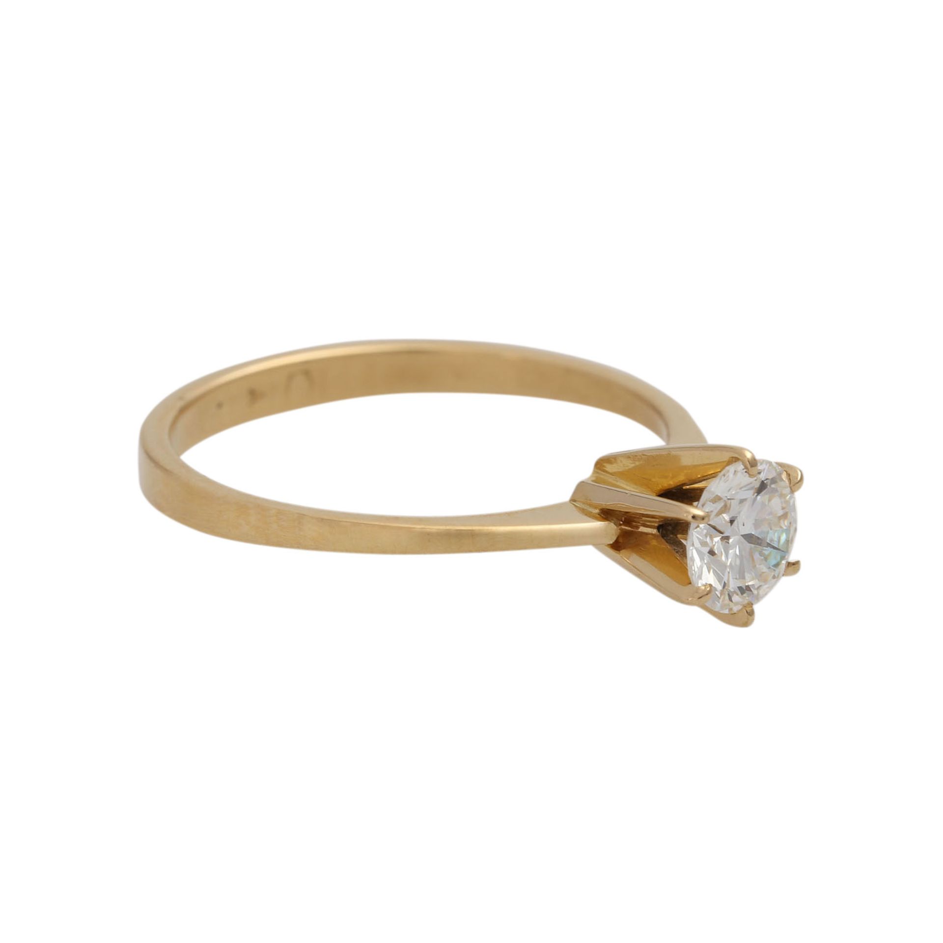 Ring mit Brillant ca. 0,60 ct,WEISS (H)/VS1, GG 18K, RW: 57, 20./21. Jh., leichte Tragespuren.Ring - Bild 2 aus 4