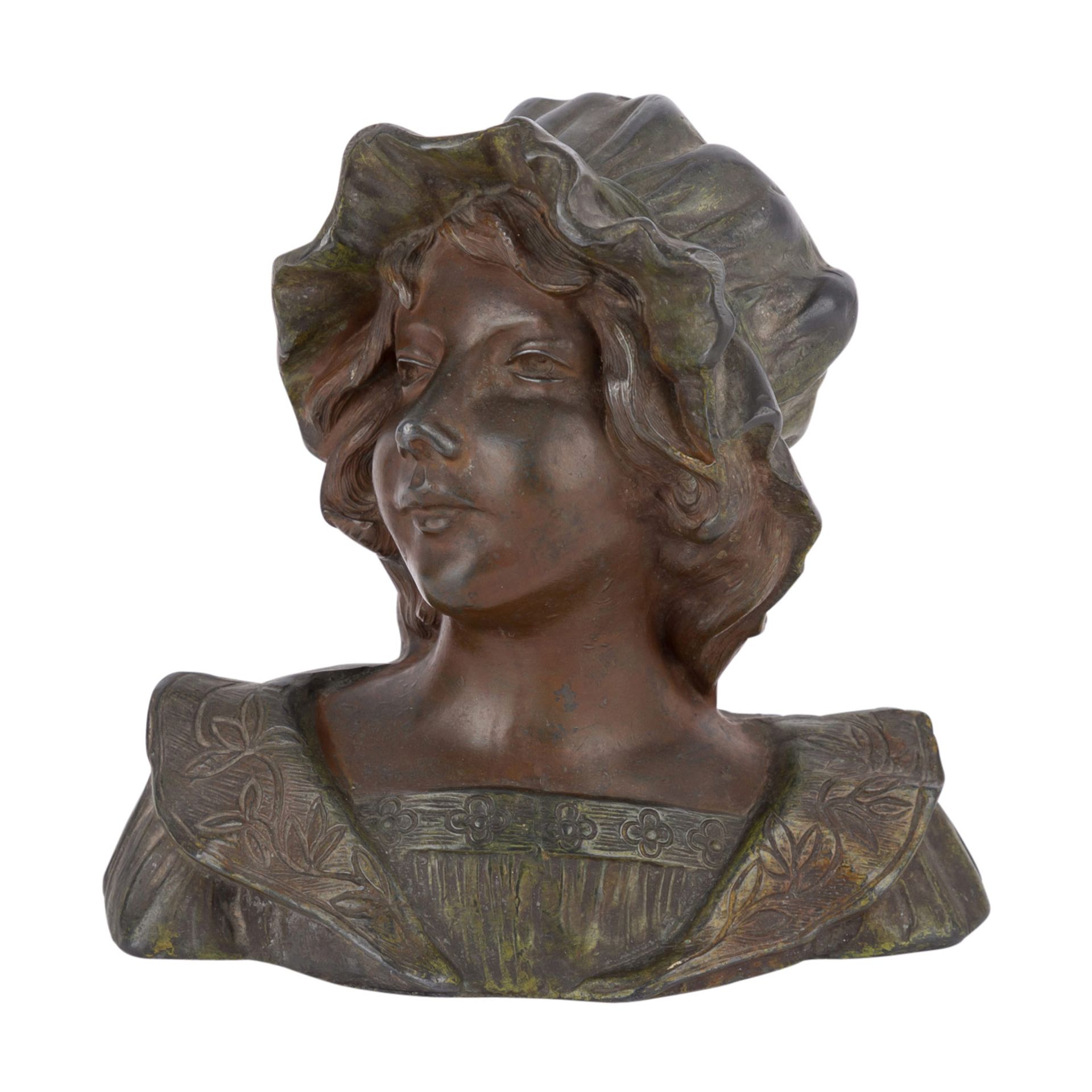 RUCHOT, CHARLES (1880-1915) "Dame mit Haube"Zinnguss bronziert, signiert "Ch. Ruchot", H: 15 cm.
