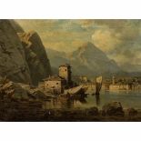 SEIDEL, AUGUST (München 1820-1904 ebenda), "Italienische Felsenküste mit Stadt",im Vordergrund