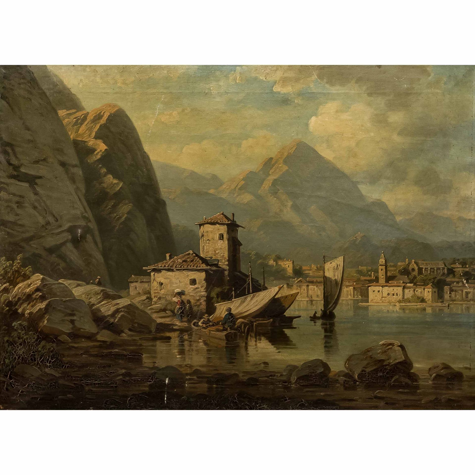 SEIDEL, AUGUST (München 1820-1904 ebenda), "Italienische Felsenküste mit Stadt",im Vordergrund