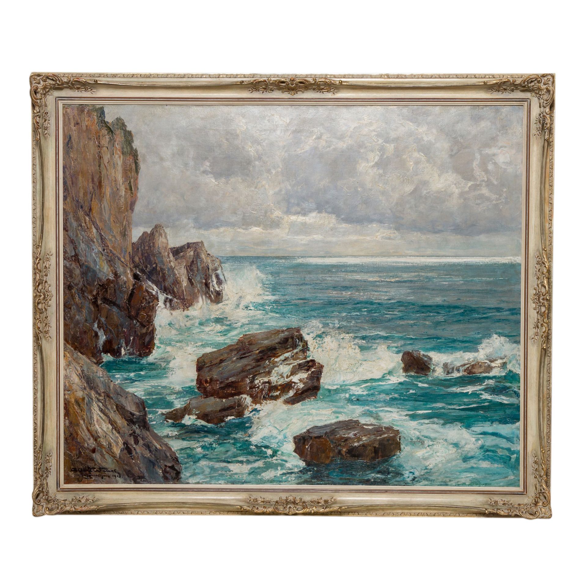 WENK, ALBRECHT (1863 - 1934), "Brandung - Felsenküste bei Capri",u.li. signiert, bezeichnet und - Bild 2 aus 7