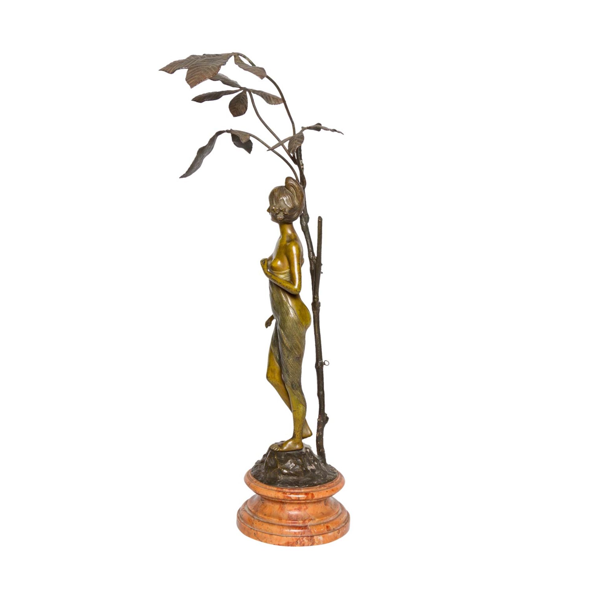 ART NOVEAU FIGURENLAMPEBronze und Marmor, Marmorsockel, darauf stehender weiblicher Halbakt, von - Bild 2 aus 5